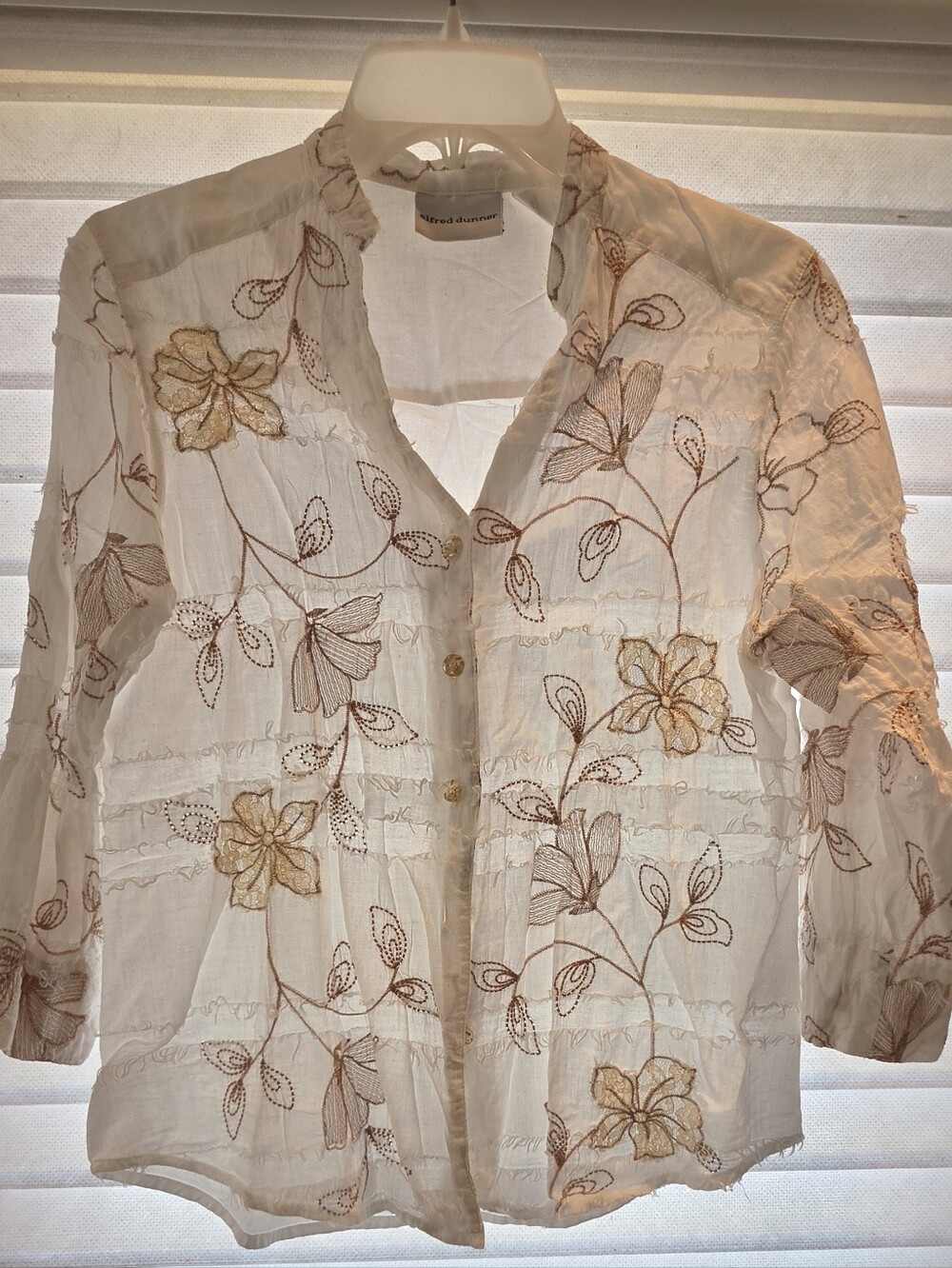 Alfred Dunner White Button-Front Embroidered Floral Shirt